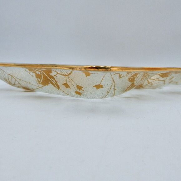 MCM Glass Divided Serving Tray Gold Leaf Graphic Hollywood Regency Unmarked - Picture 8 of 12